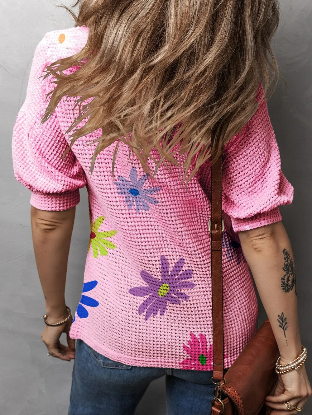 Adorable Floral Waffle Knit Top