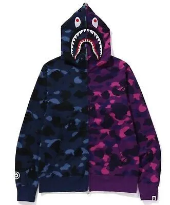 BAPE Color Camo Separate Shark FZ Hoodie - Navy/Purple