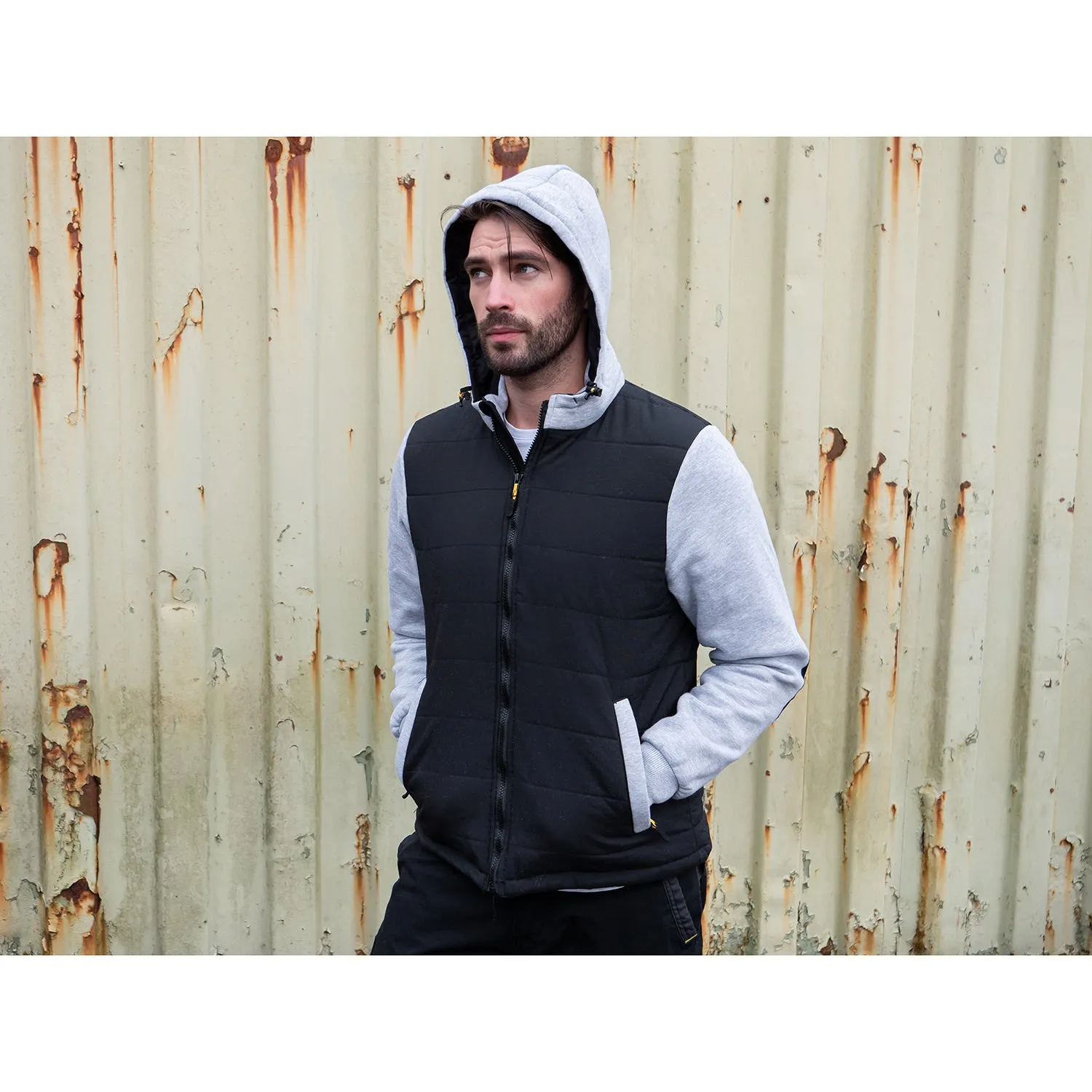 Bisley Flex & Move Contrast Puffer Fleece Hooded Jacket - Black/Charcoal