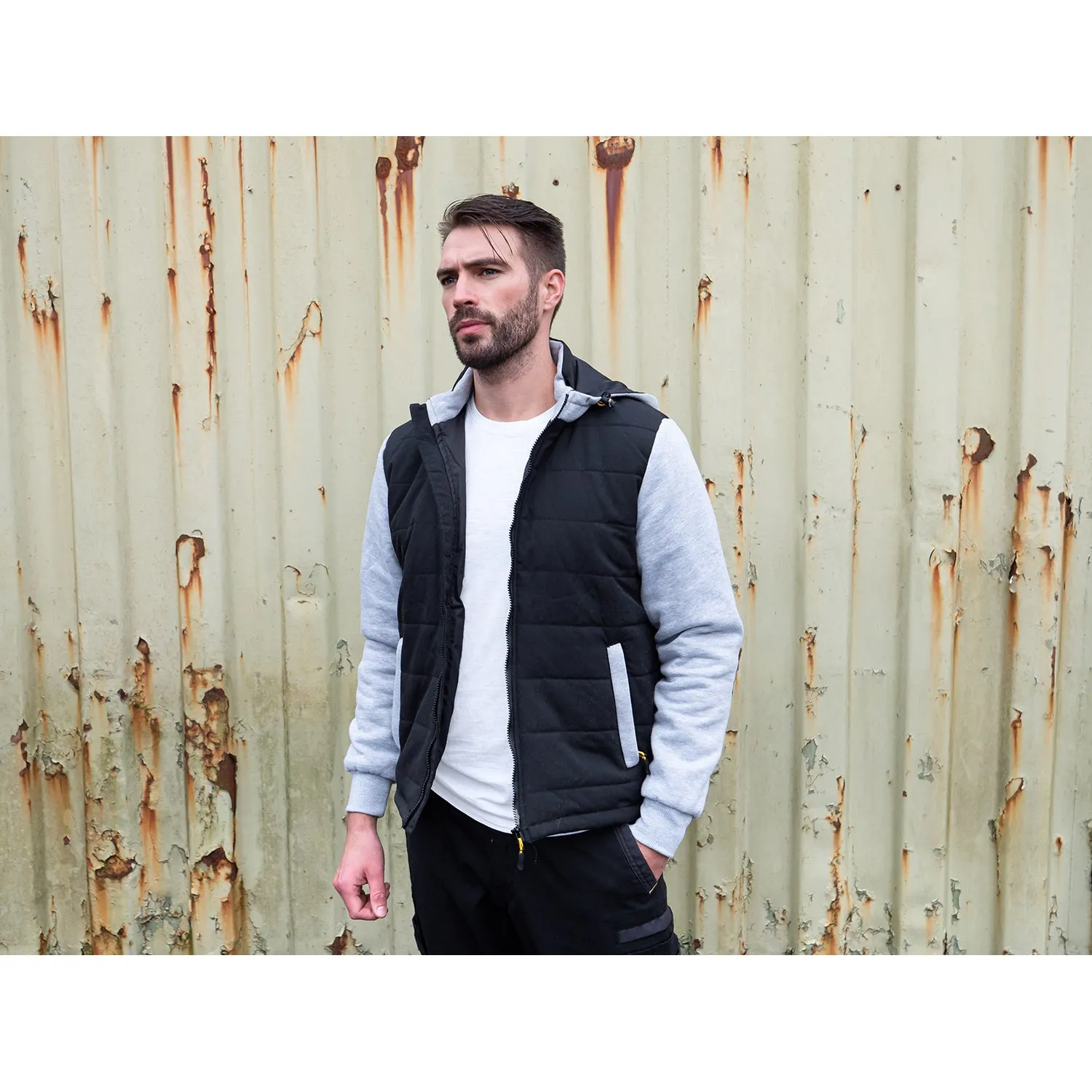 Bisley Flex & Move Contrast Puffer Fleece Hooded Jacket - Black/Charcoal