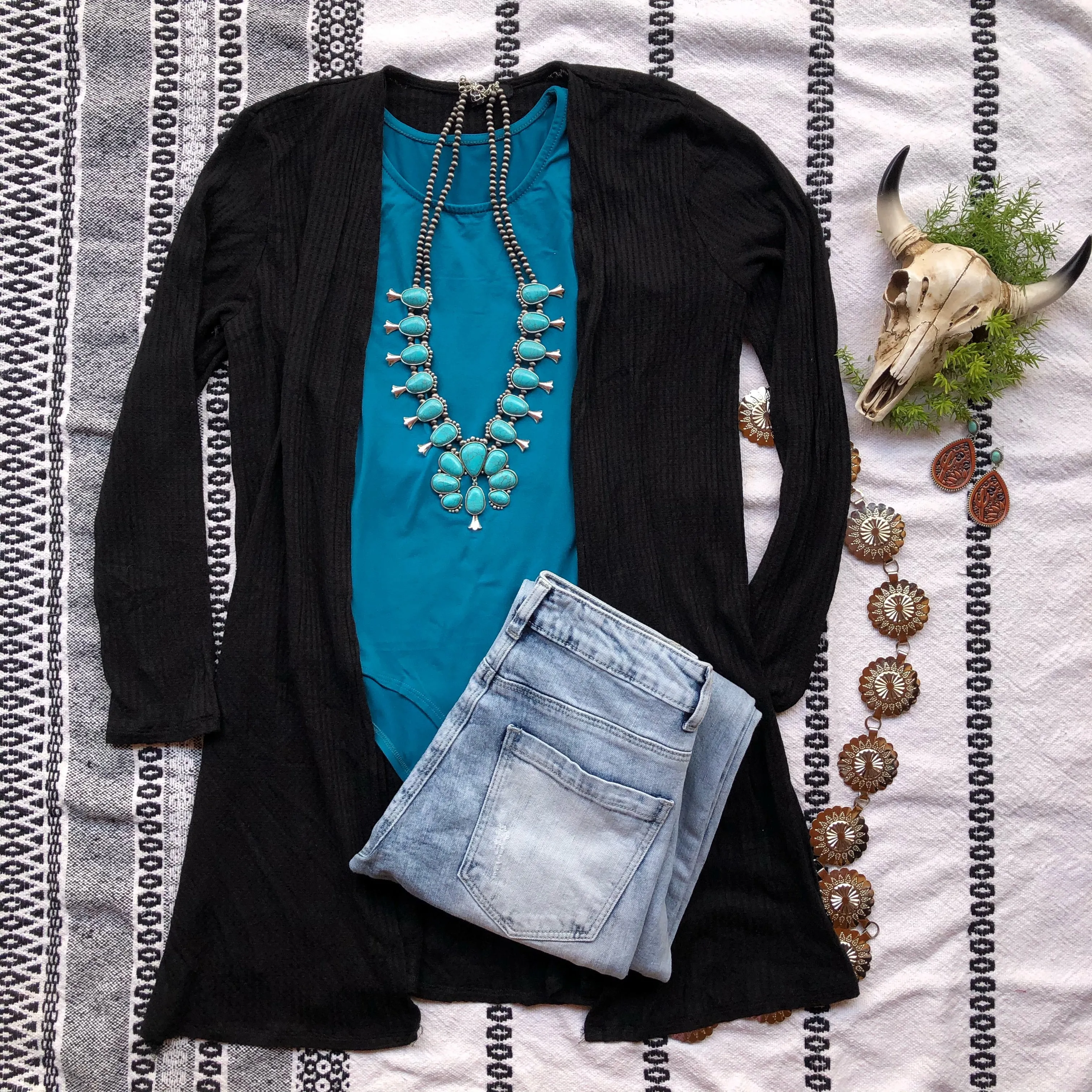 Black Waffle Knit Cardigan