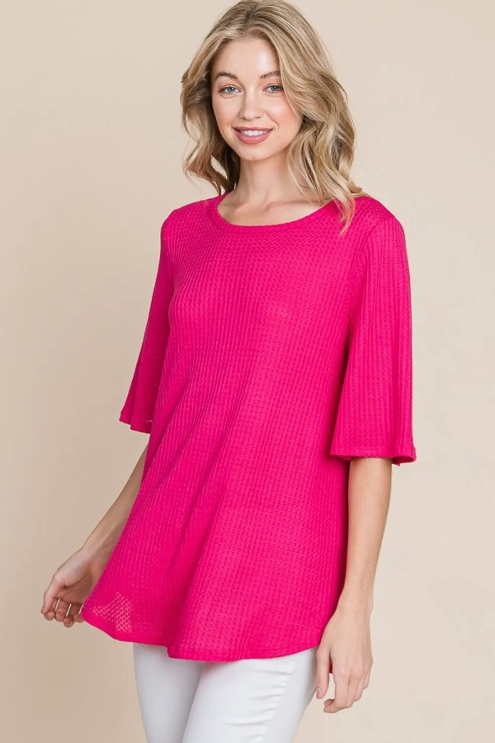 Blue Zone Planet |  BOMBOM Round Neck Waffle Knit T-Shirt