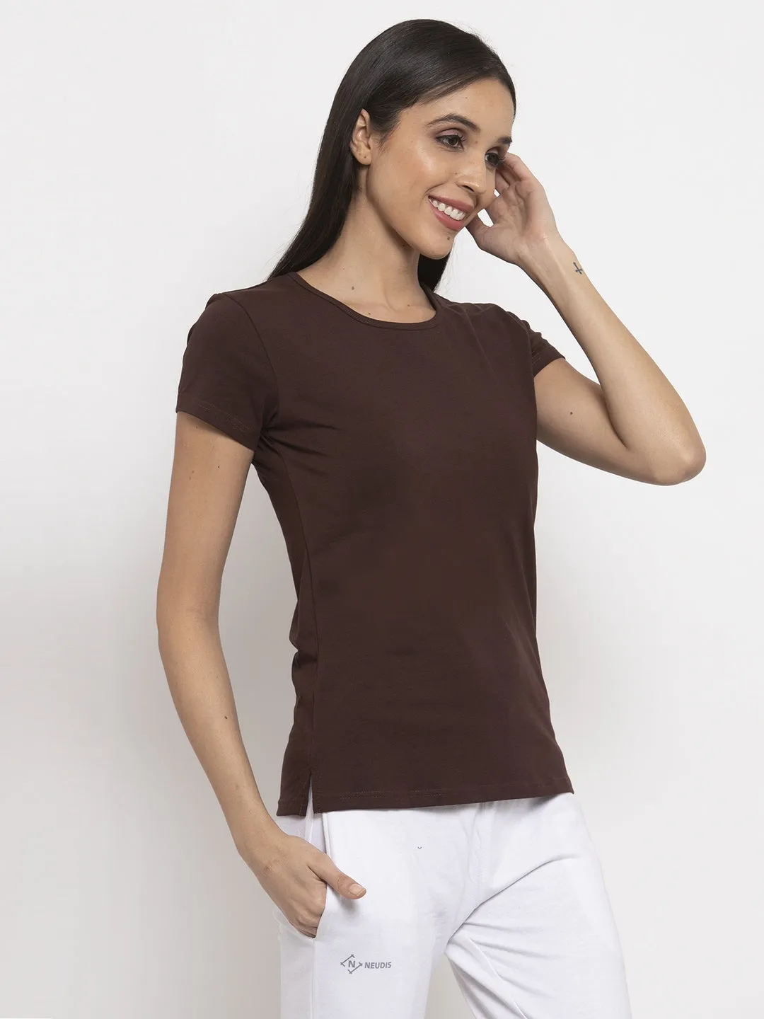 Bra-Less Double Layered T-Shirt - Brown