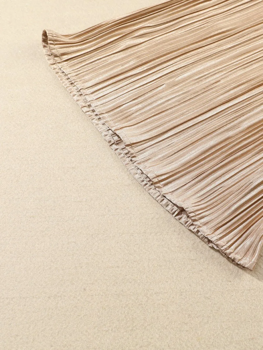 Camel Twist Detail Pleated V Neck Crop Top