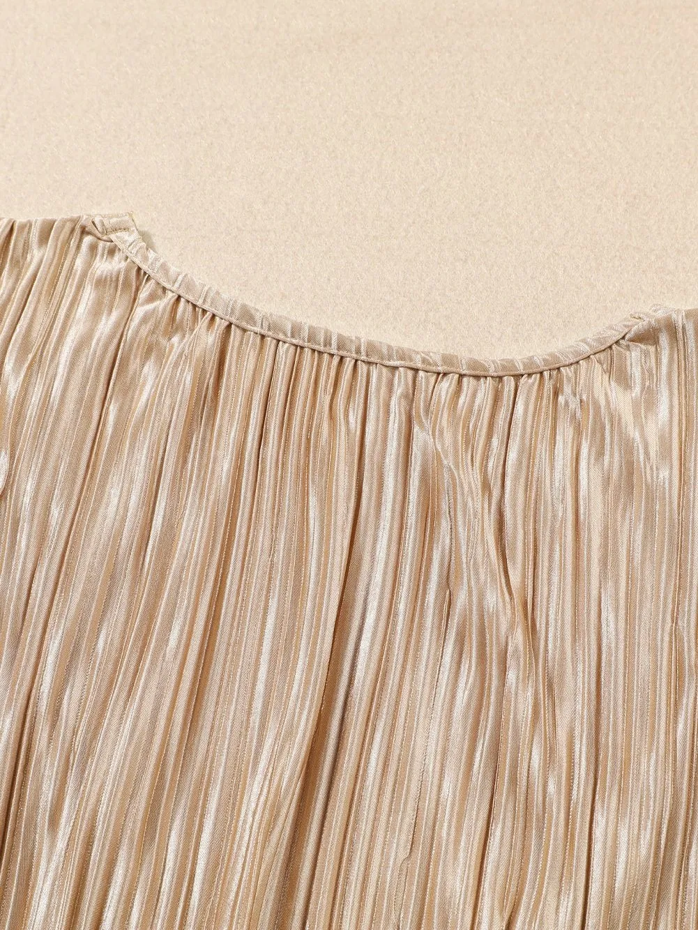 Camel Twist Detail Pleated V Neck Crop Top