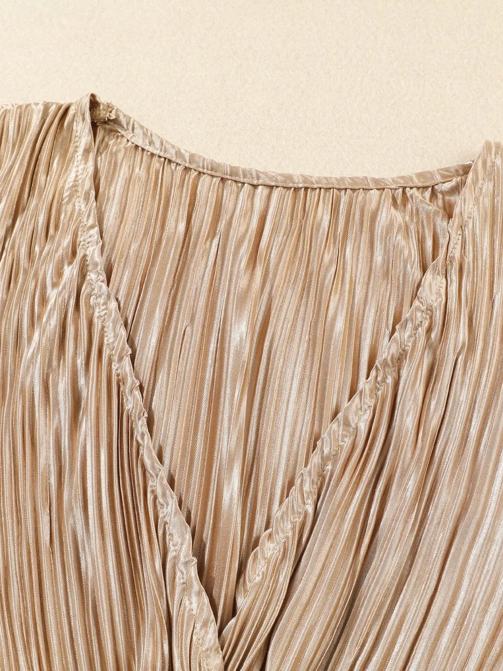 Camel Twist Detail Pleated V Neck Crop Top