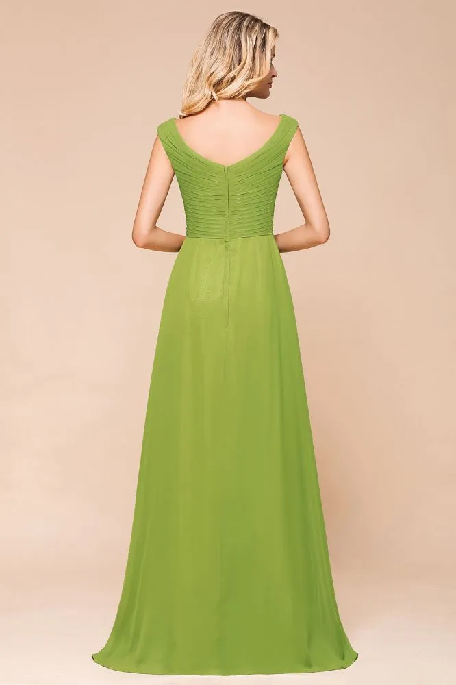 Cap Sleeve Aline Bridesmaid Dress Green Long  Simple Maid of Honor Dress