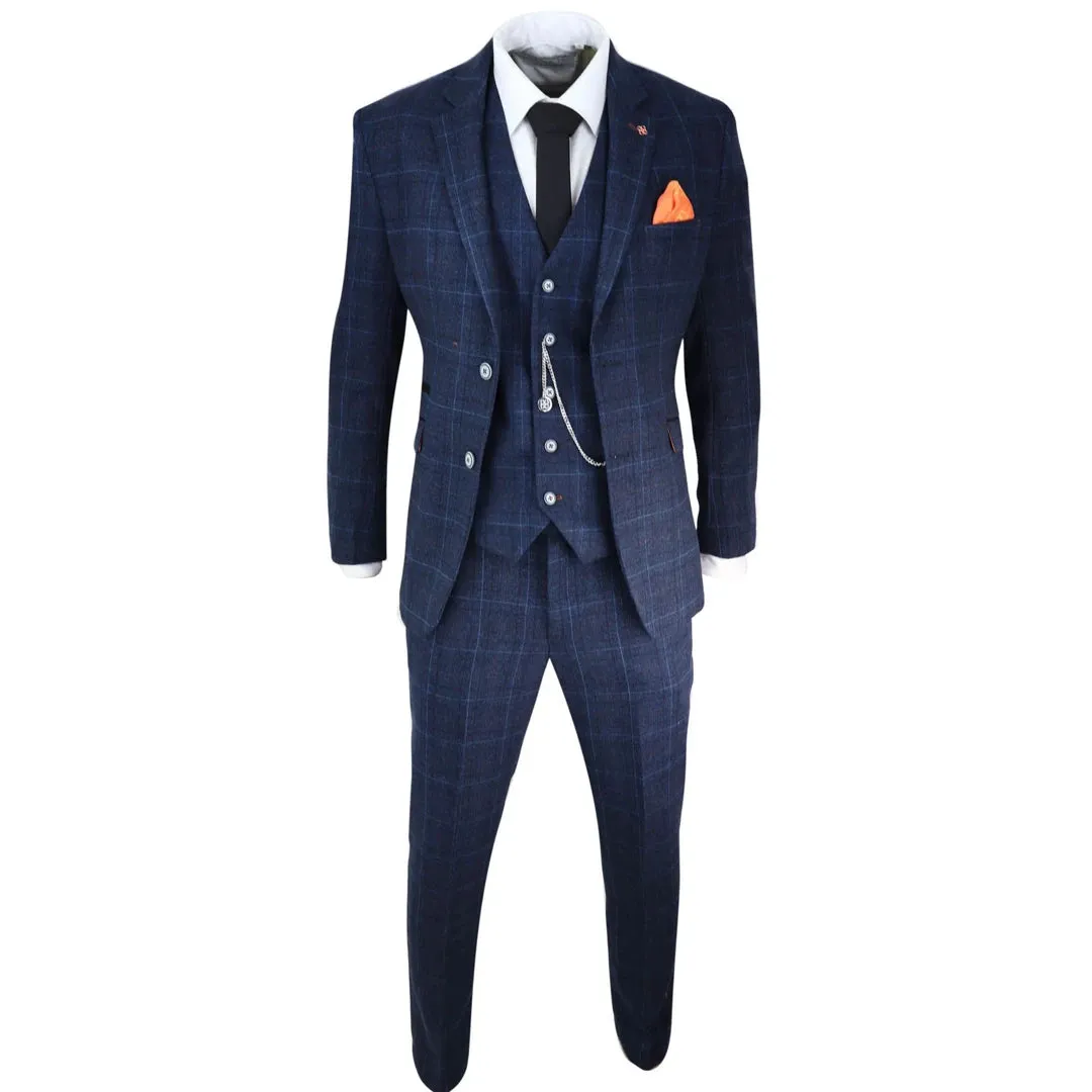 Cody - Men's Grey 3 Piece Suit Tan Navy Check Wedding Prom Formal