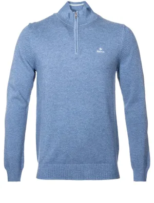 Cotton Pique Half Zip Denim Blue Mel