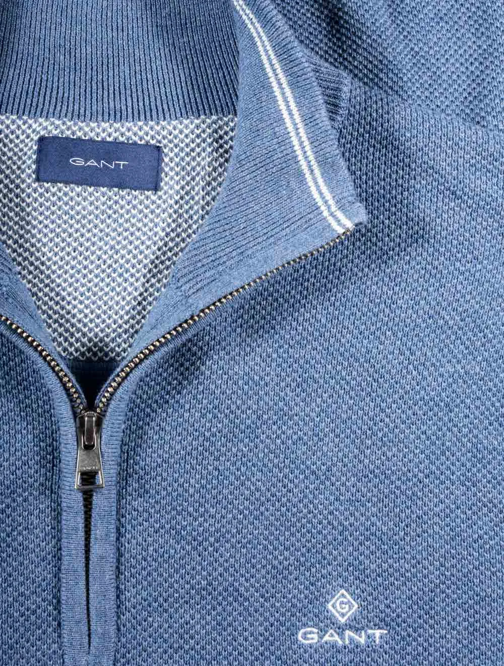 Cotton Pique Half Zip Denim Blue Mel
