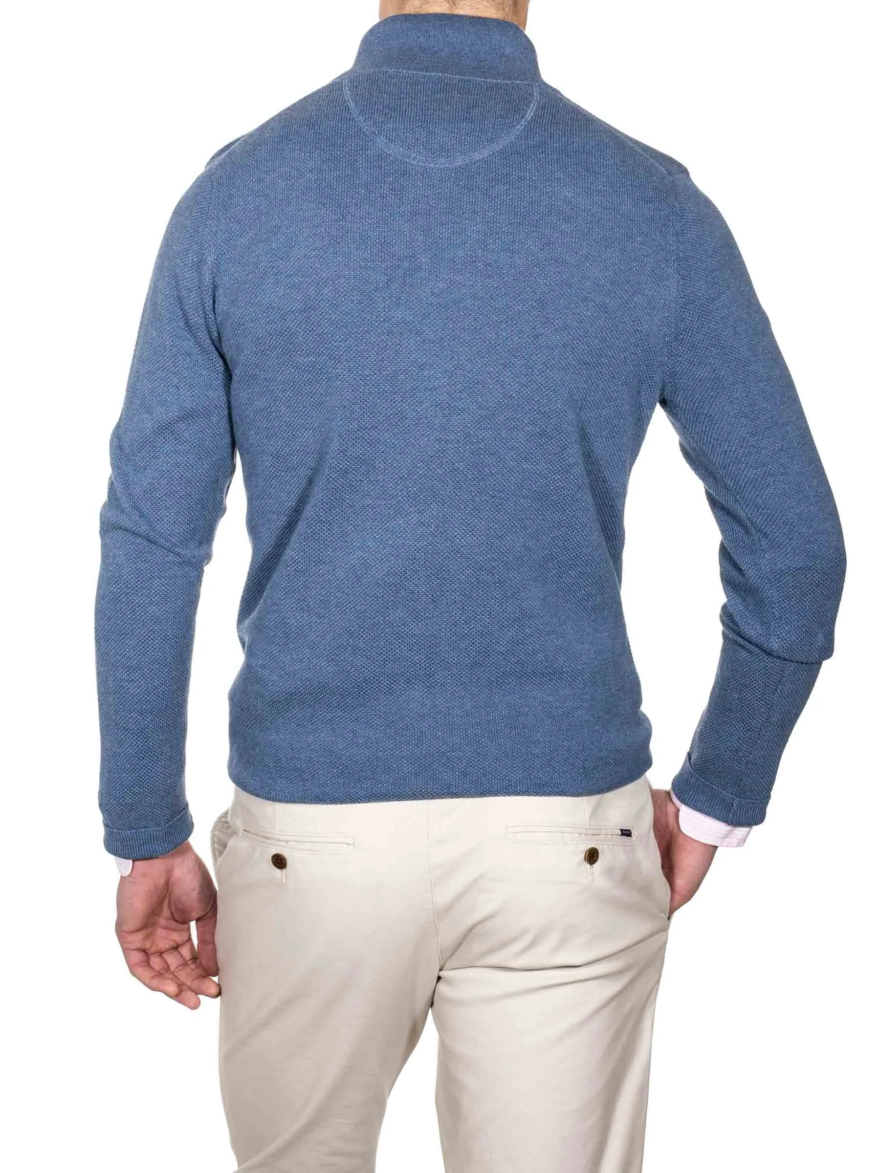 Cotton Pique Half Zip Denim Blue Mel