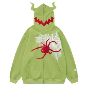 'Crawler' Full Zip Hoodie with Textured Spider Embroidery
