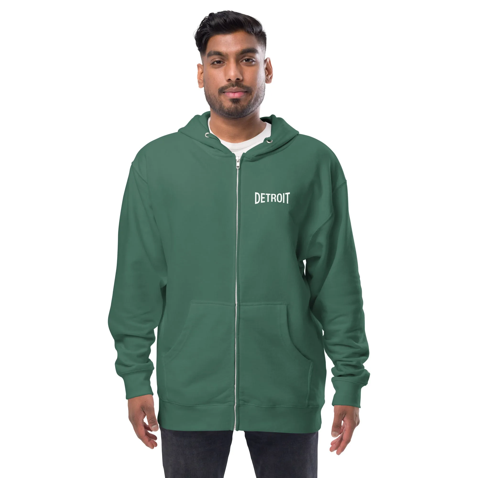 Detroit Champ Premium Unisex Fleece Zip Hoodie - Green / White