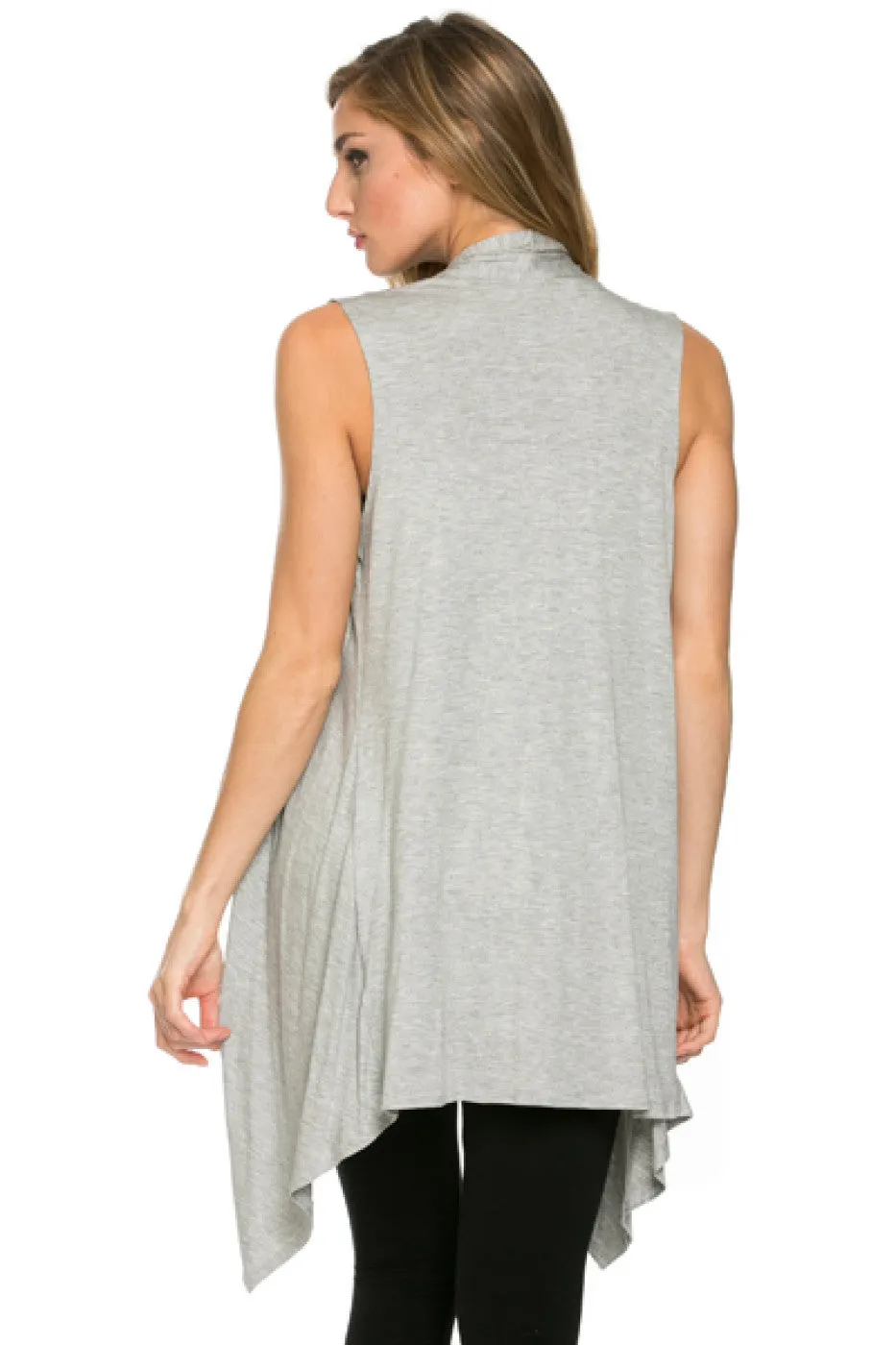 Draped Open Front Jersey Knit Vest