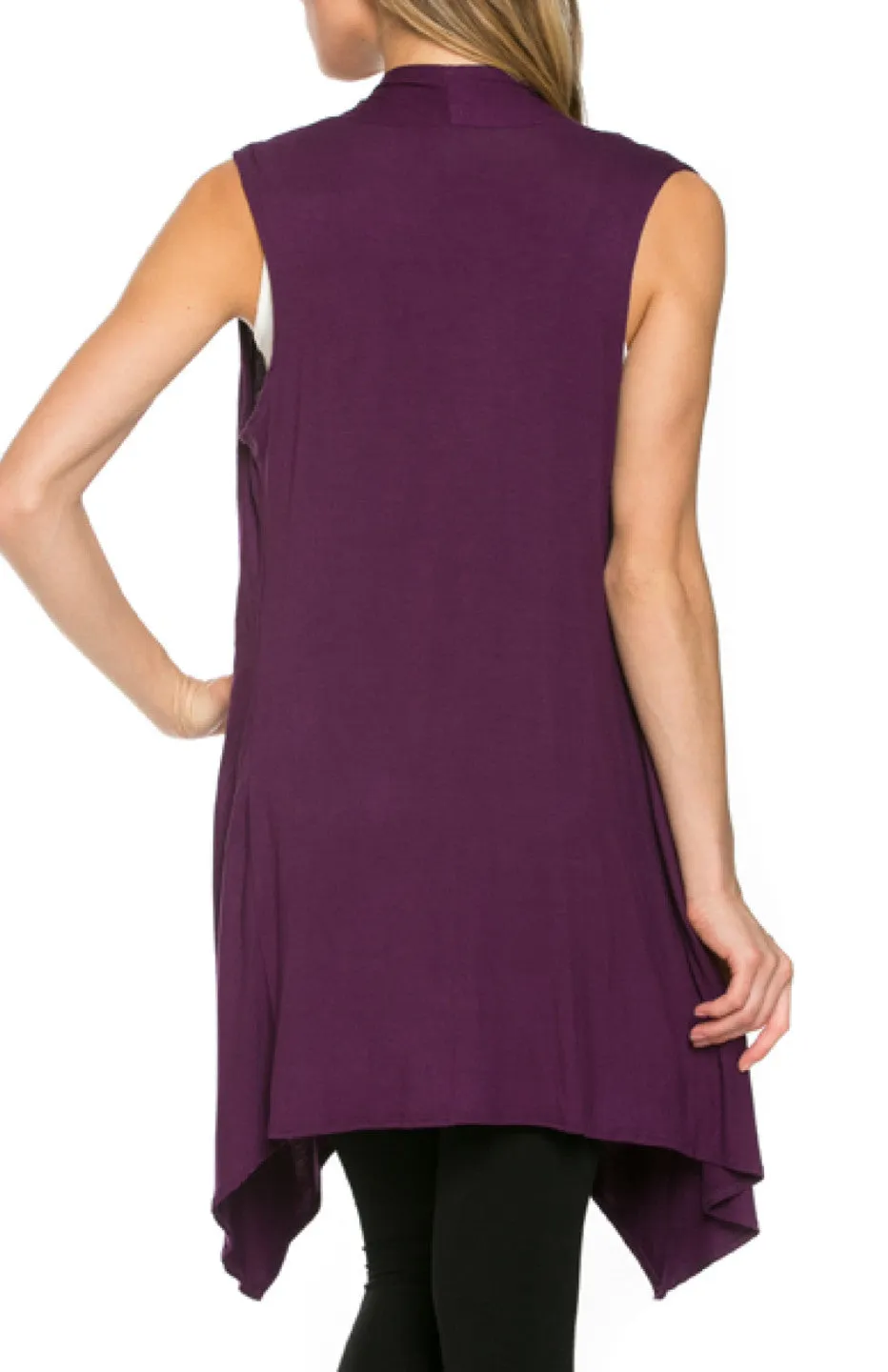 Draped Open Front Jersey Knit Vest