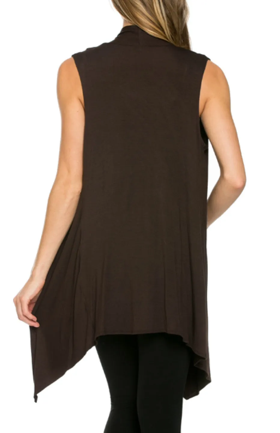 Draped Open Front Jersey Knit Vest