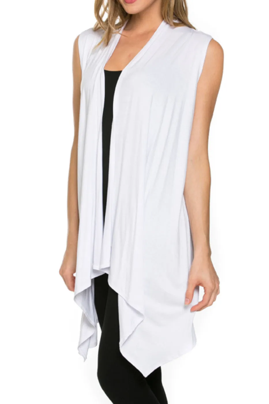 Draped Open Front Jersey Knit Vest