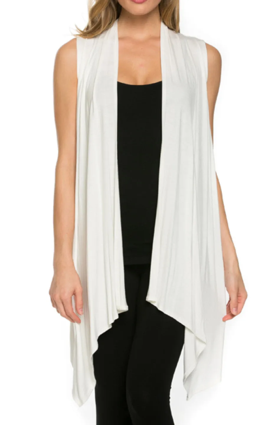 Draped Open Front Jersey Knit Vest