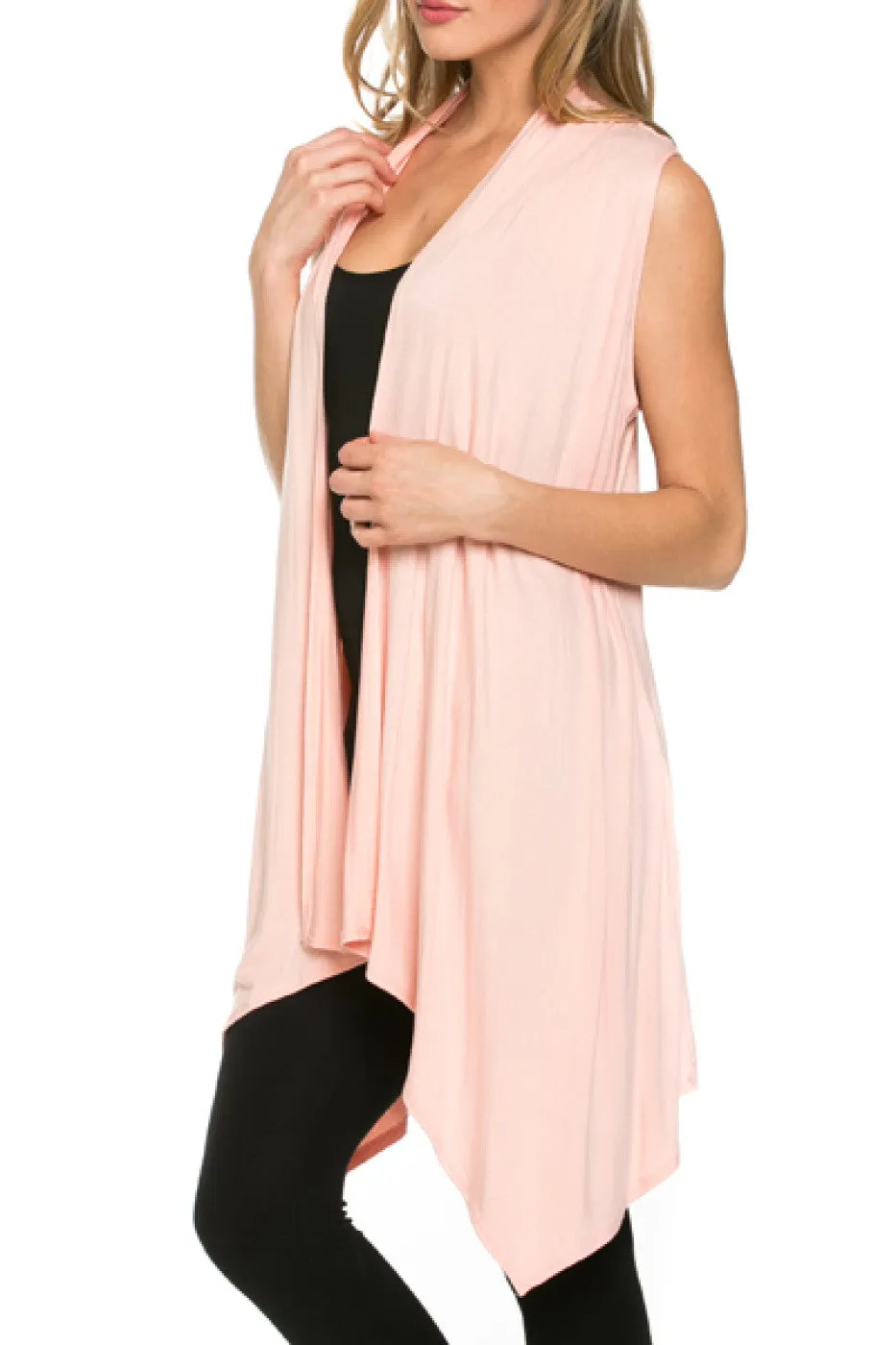 Draped Open Front Jersey Knit Vest