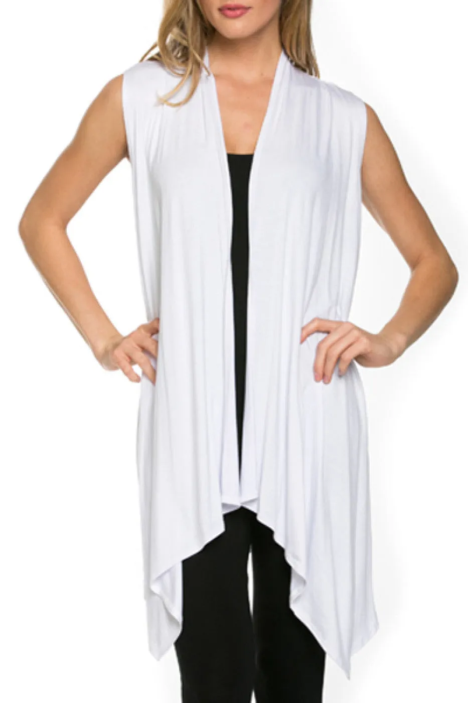 Draped Open Front Jersey Knit Vest