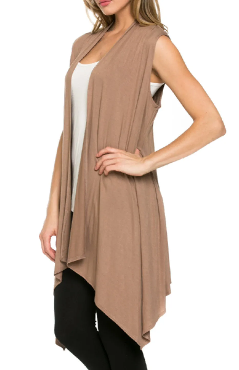 Draped Open Front Jersey Knit Vest