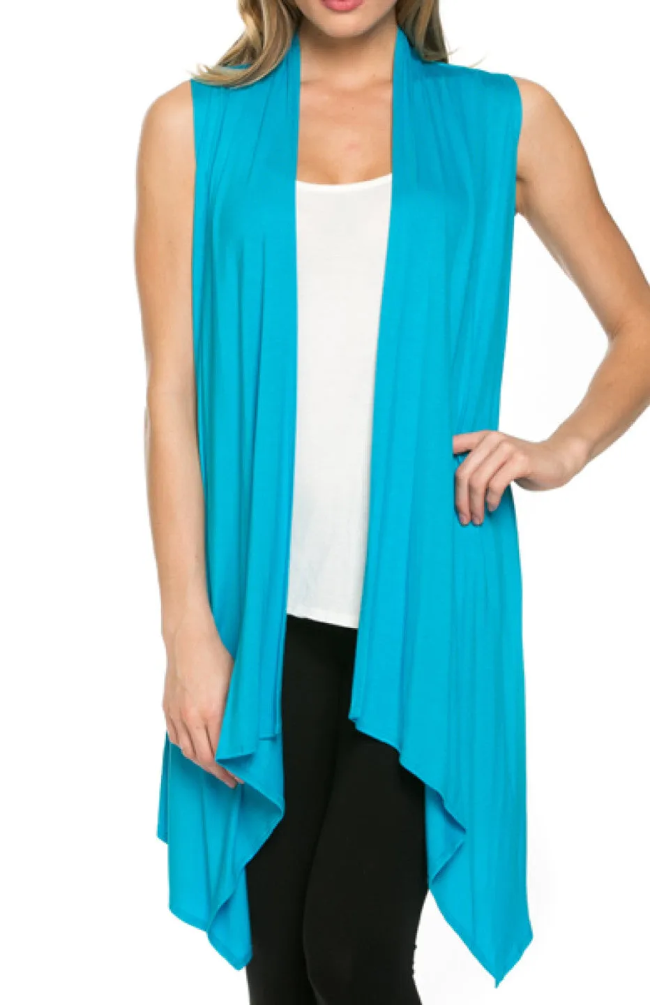 Draped Open Front Jersey Knit Vest