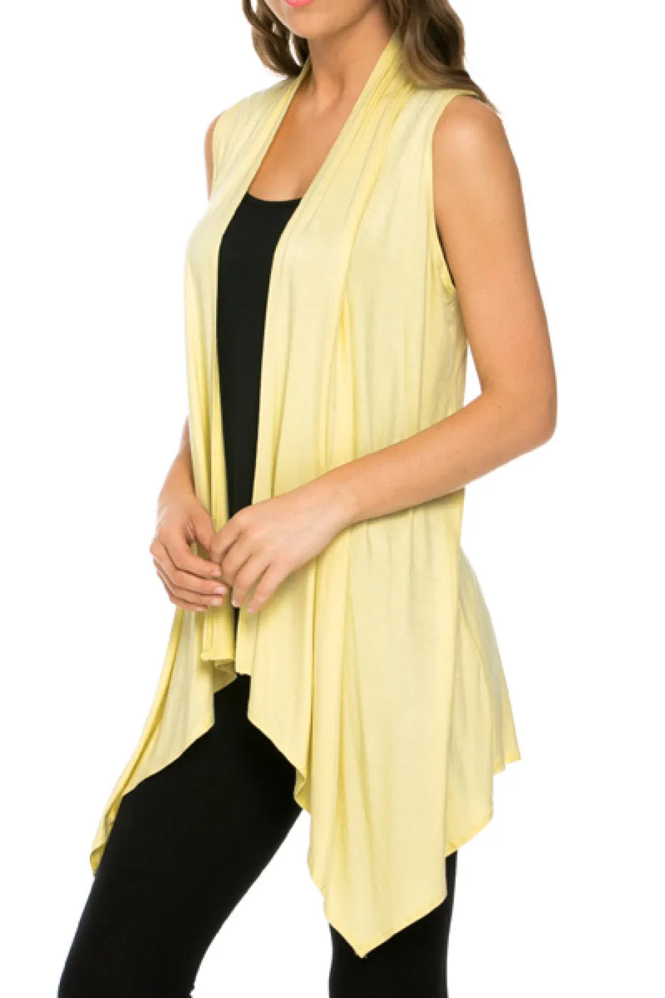 Draped Open Front Jersey Knit Vest