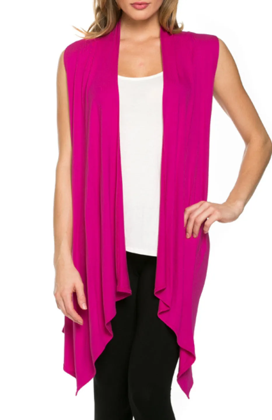Draped Open Front Jersey Knit Vest