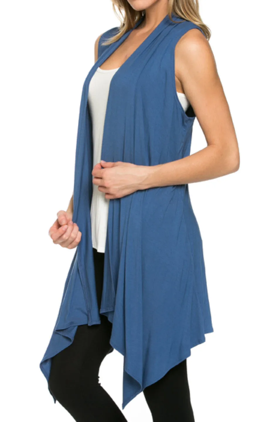 Draped Open Front Jersey Knit Vest