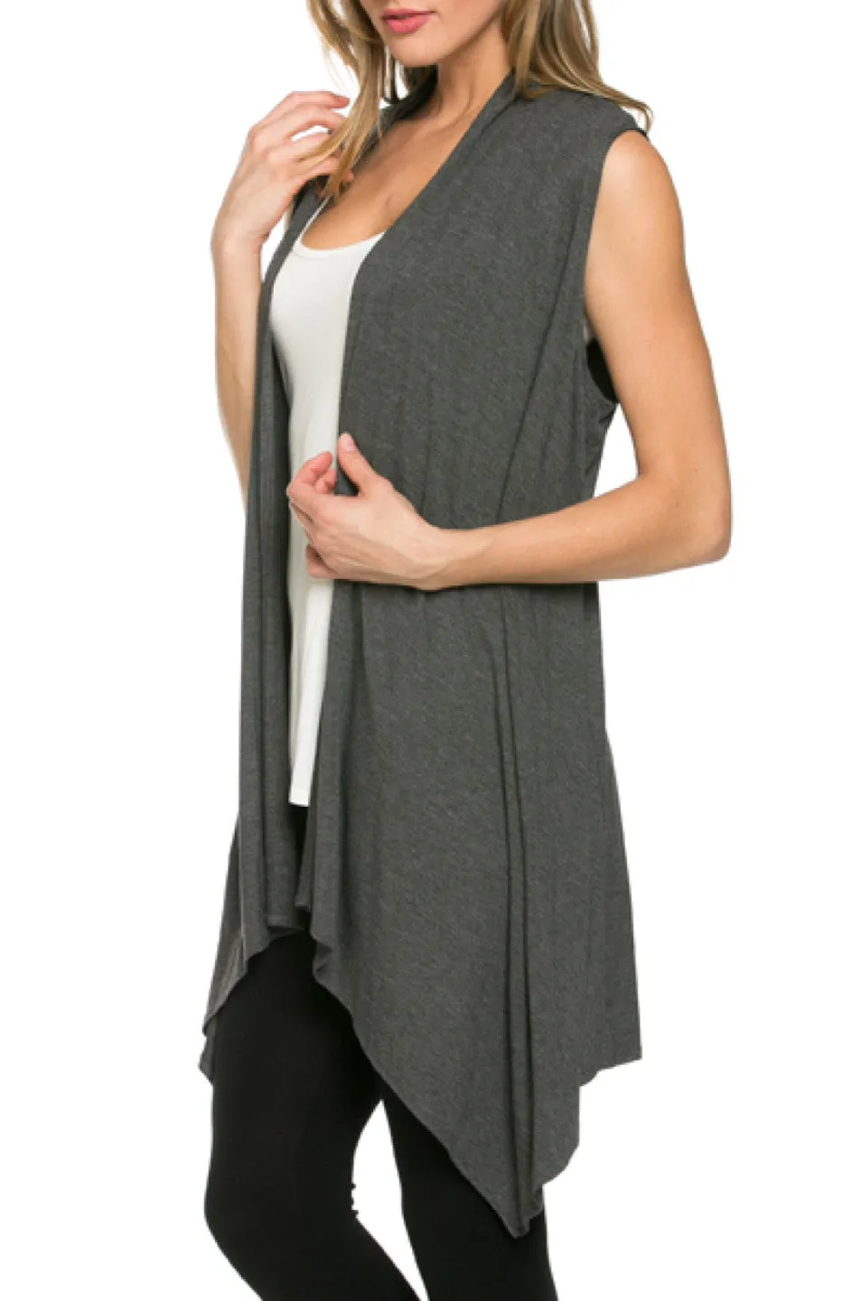 Draped Open Front Jersey Knit Vest