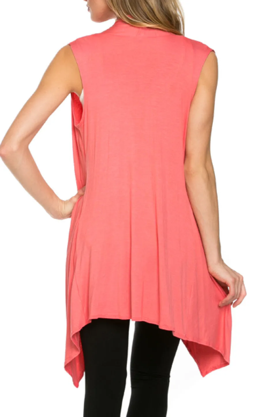 Draped Open Front Jersey Knit Vest