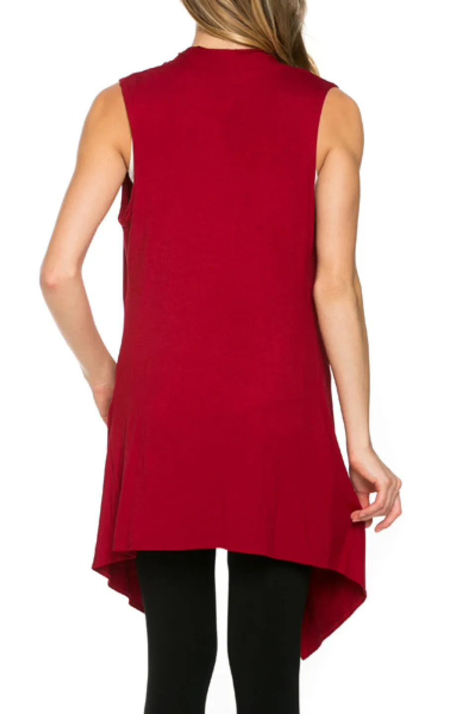 Draped Open Front Jersey Knit Vest