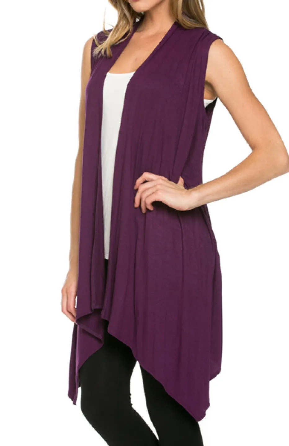 Draped Open Front Jersey Knit Vest