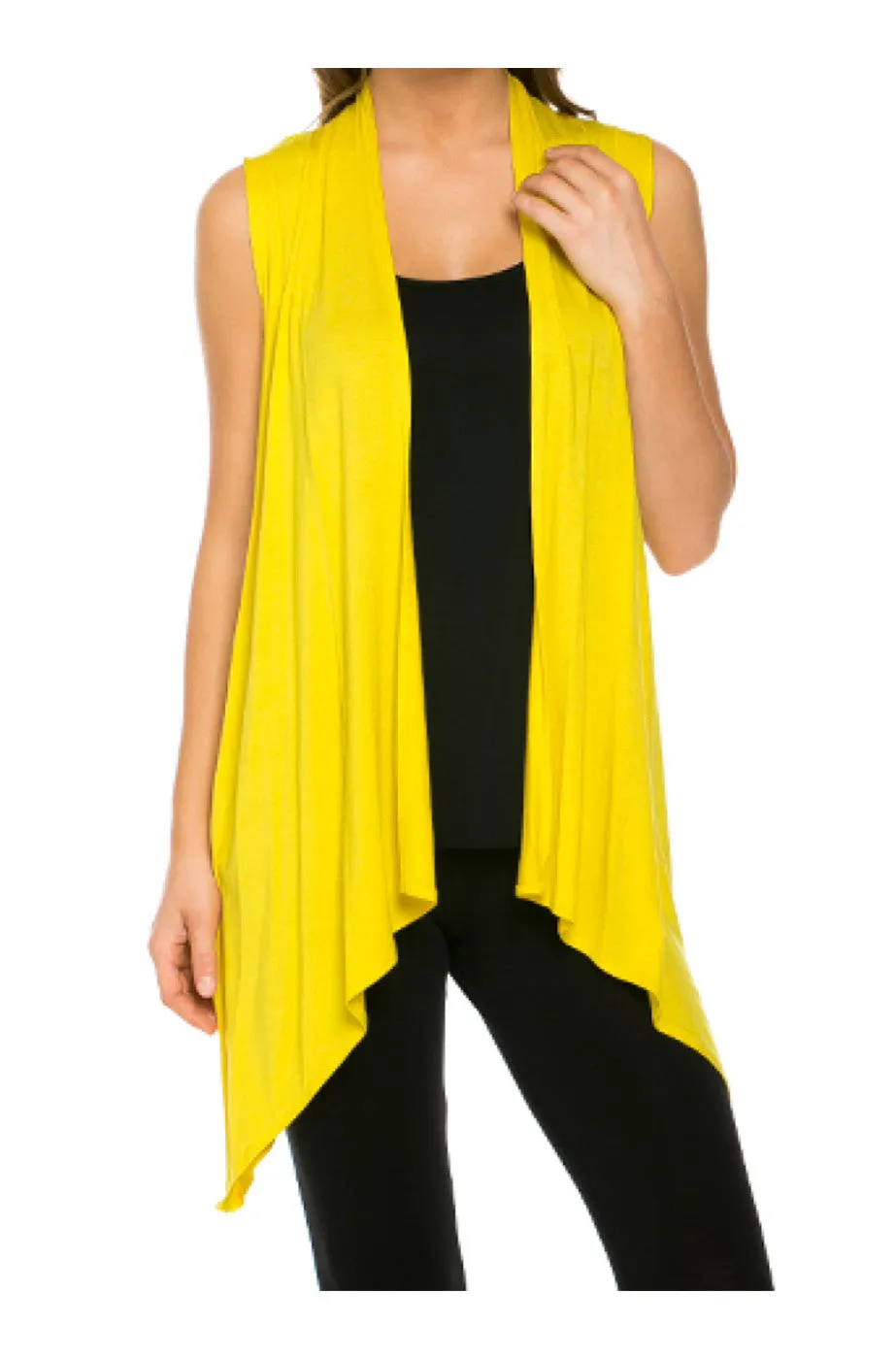 Draped Open Front Jersey Knit Vest