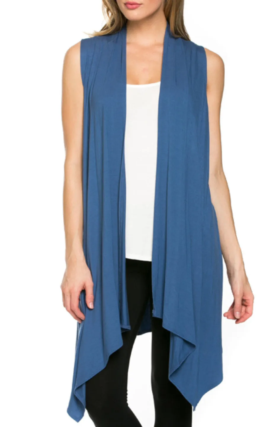 Draped Open Front Jersey Knit Vest