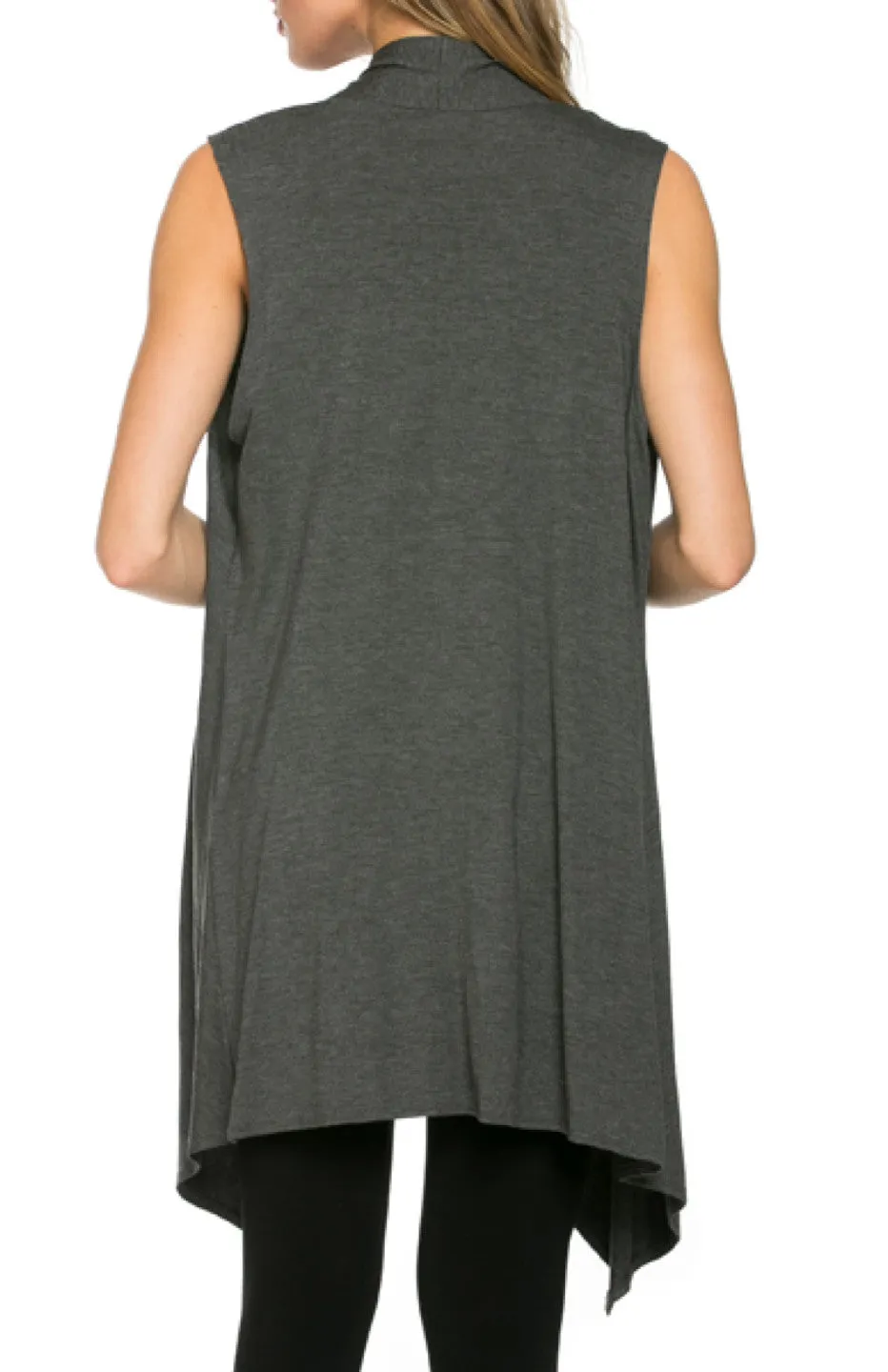 Draped Open Front Jersey Knit Vest
