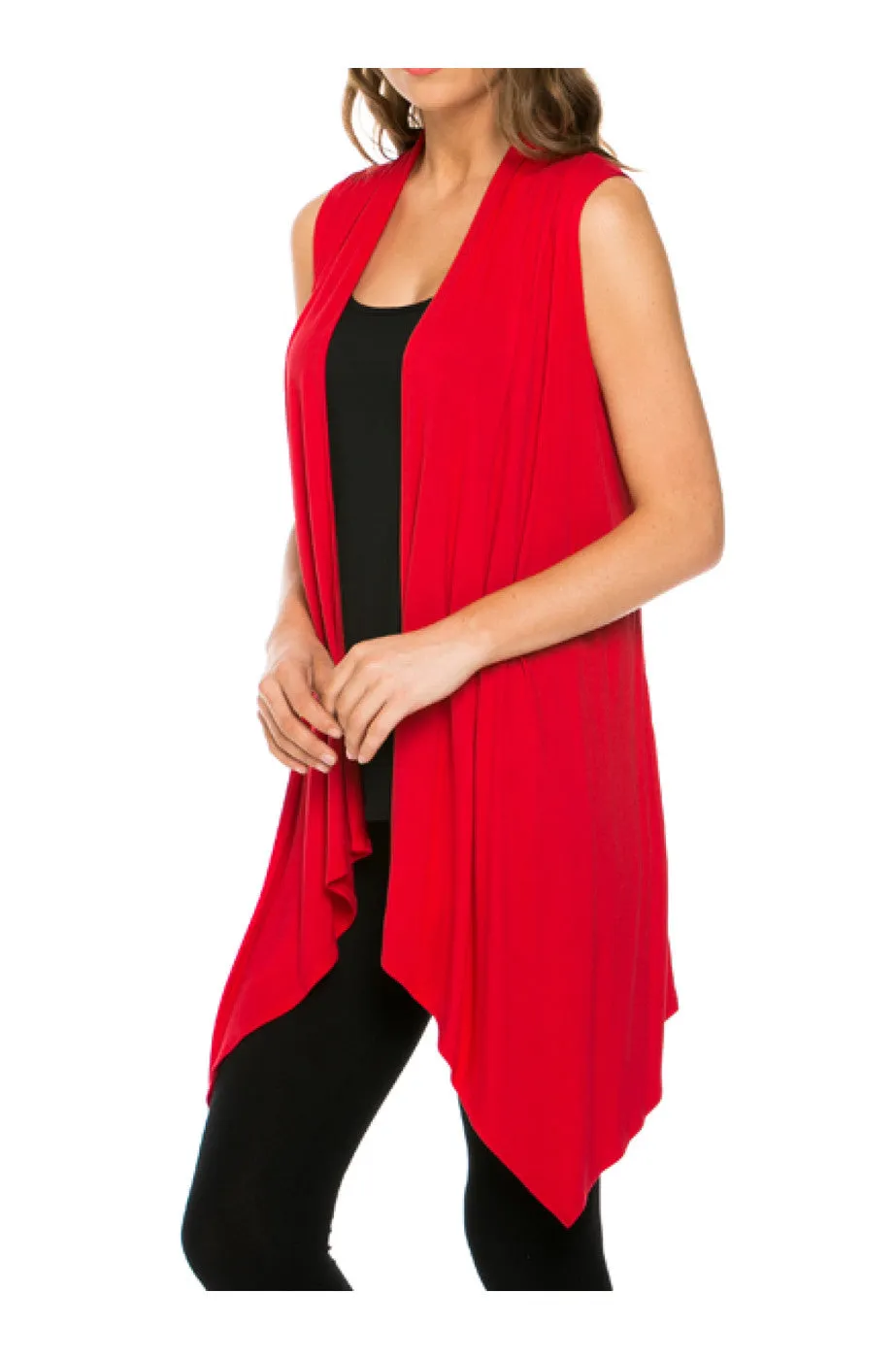 Draped Open Front Jersey Knit Vest
