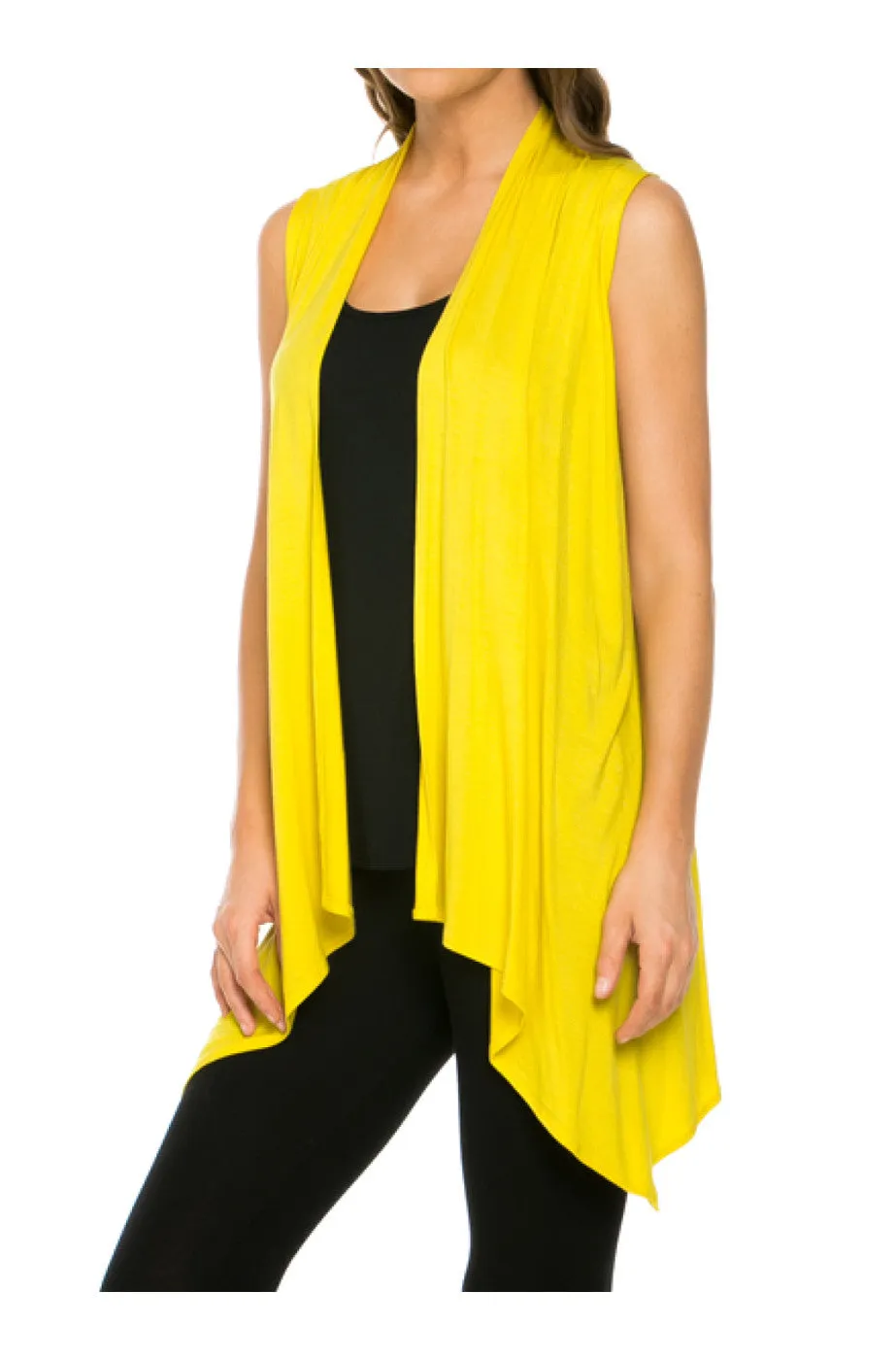 Draped Open Front Jersey Knit Vest