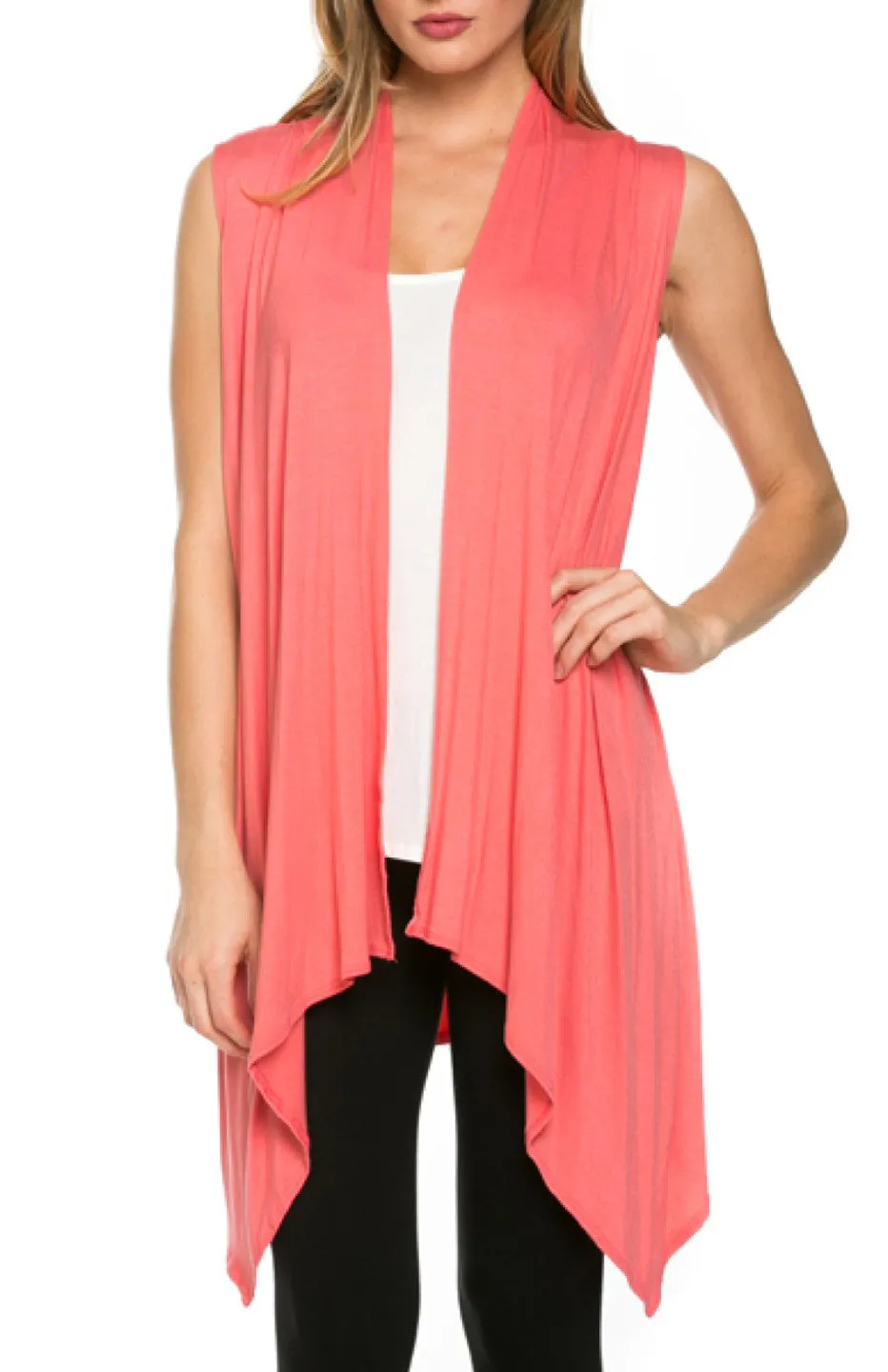 Draped Open Front Jersey Knit Vest