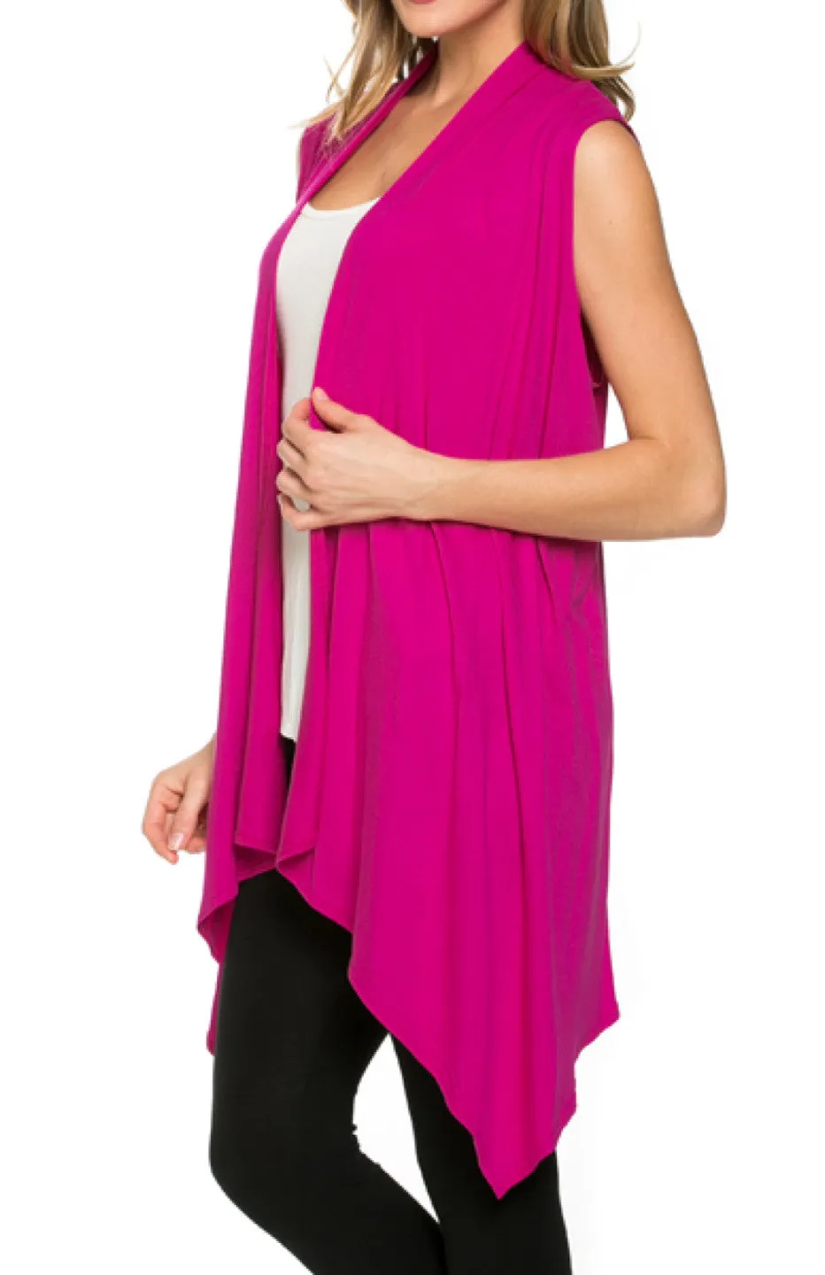 Draped Open Front Jersey Knit Vest