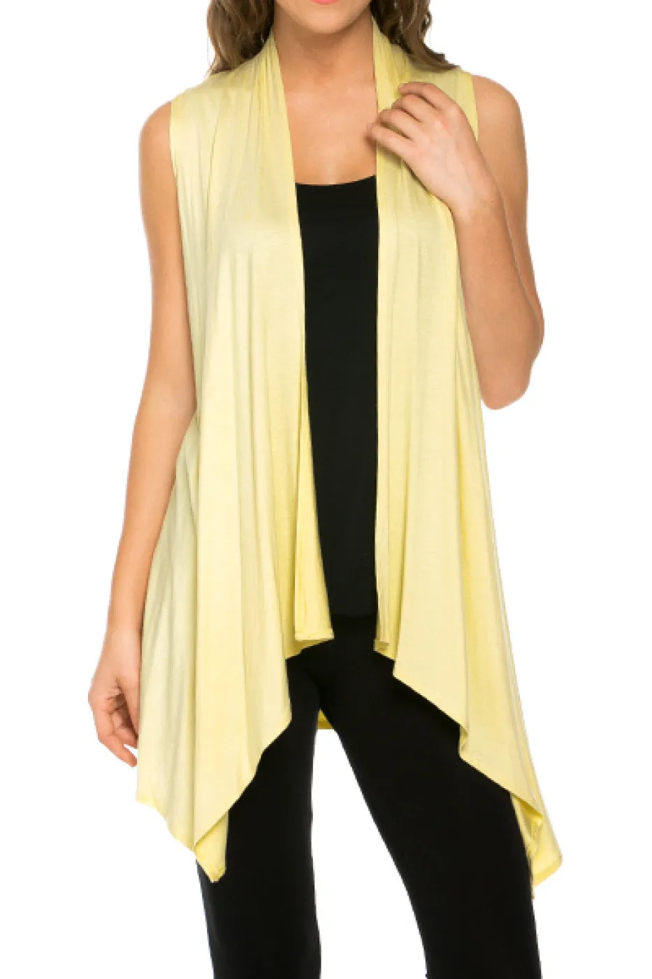 Draped Open Front Jersey Knit Vest