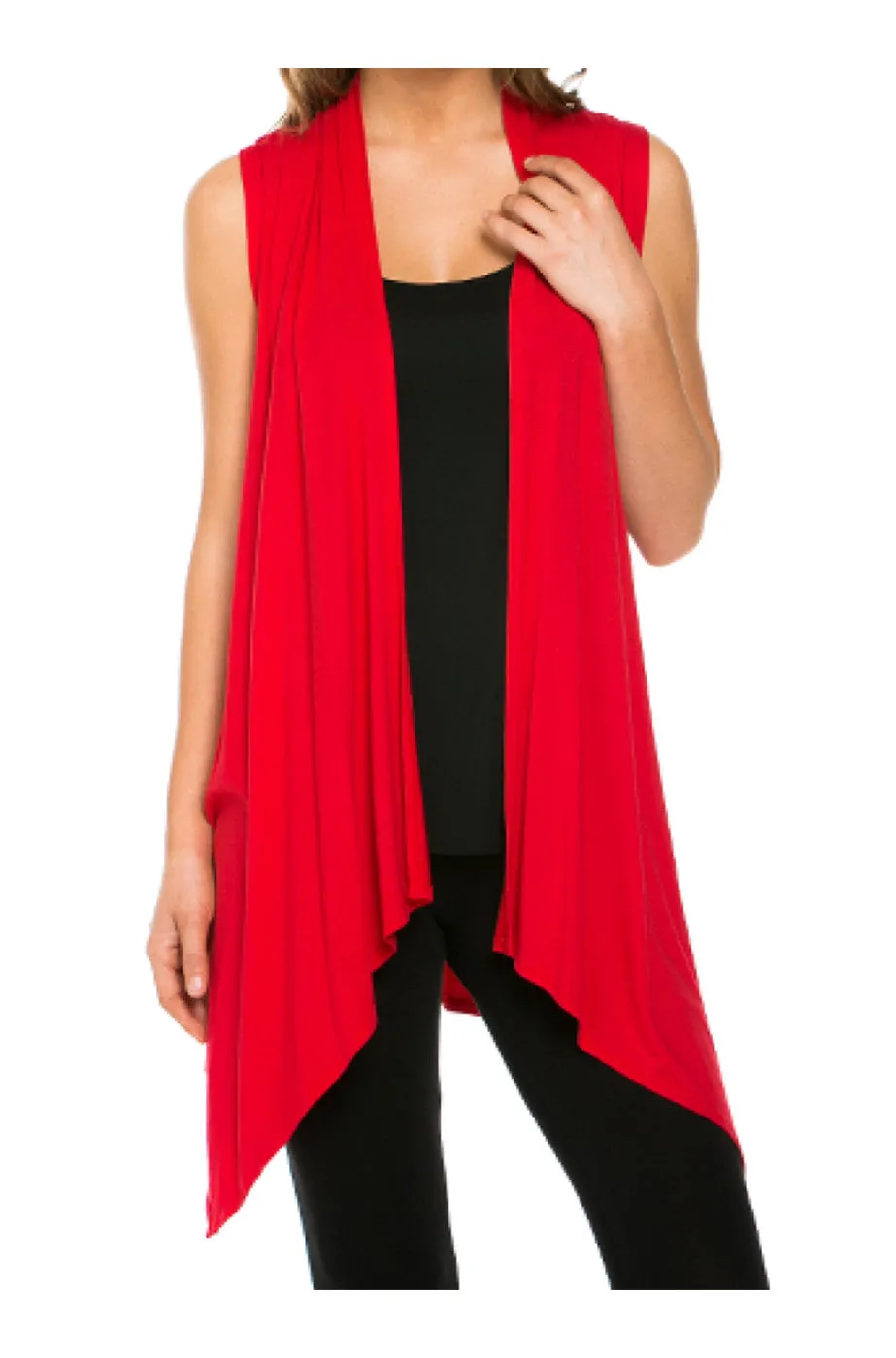 Draped Open Front Jersey Knit Vest