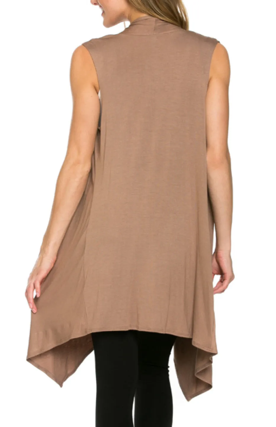 Draped Open Front Jersey Knit Vest