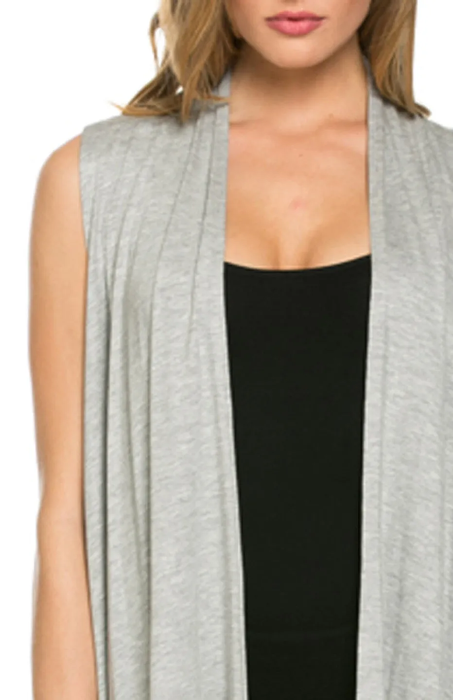 Draped Open Front Jersey Knit Vest