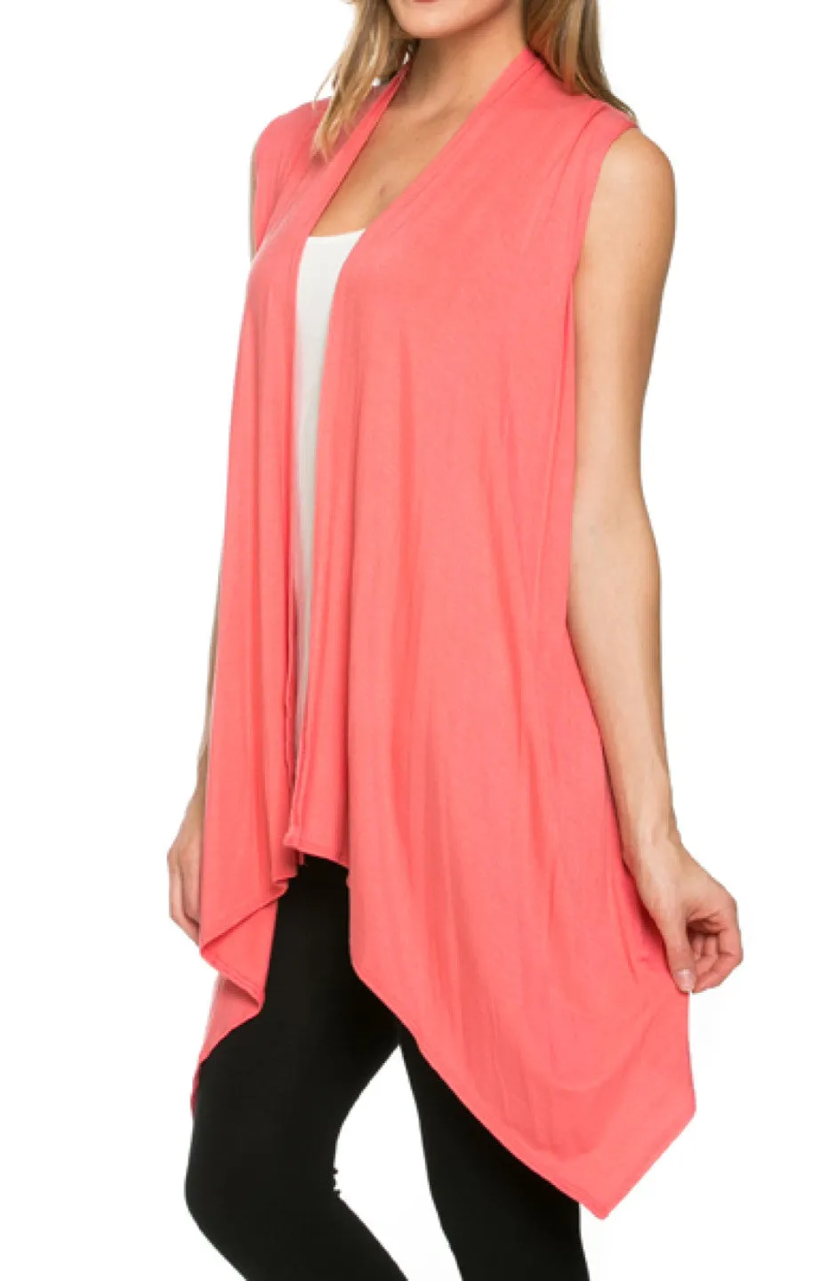 Draped Open Front Jersey Knit Vest
