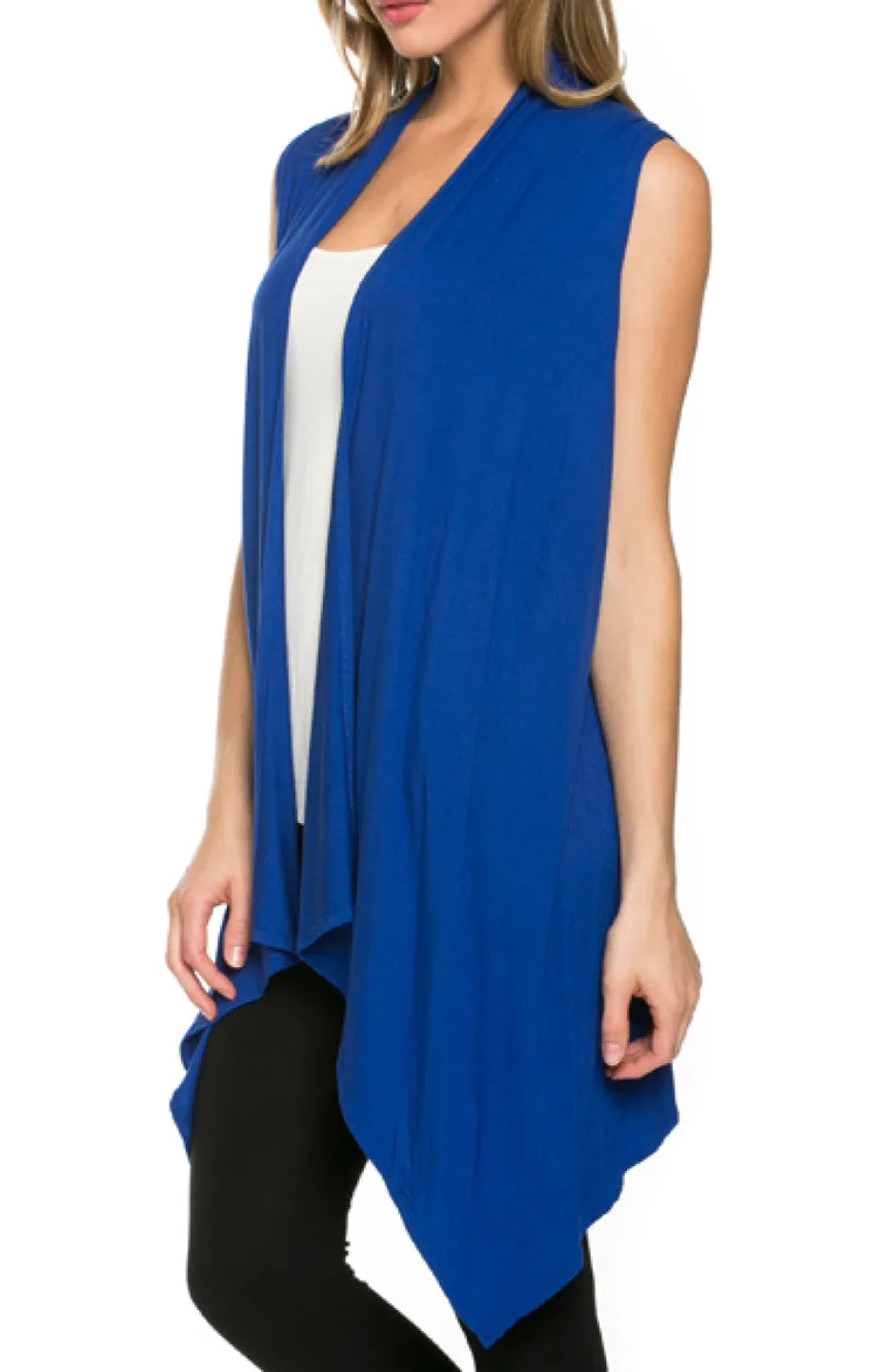 Draped Open Front Jersey Knit Vest