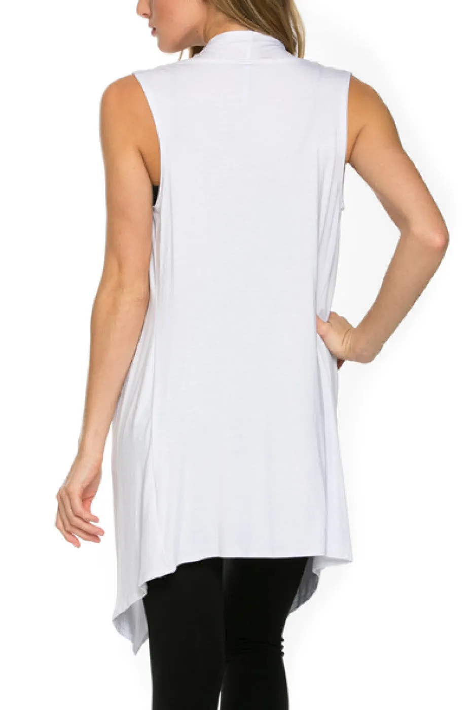 Draped Open Front Jersey Knit Vest