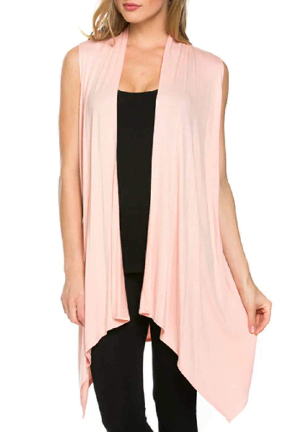 Draped Open Front Jersey Knit Vest