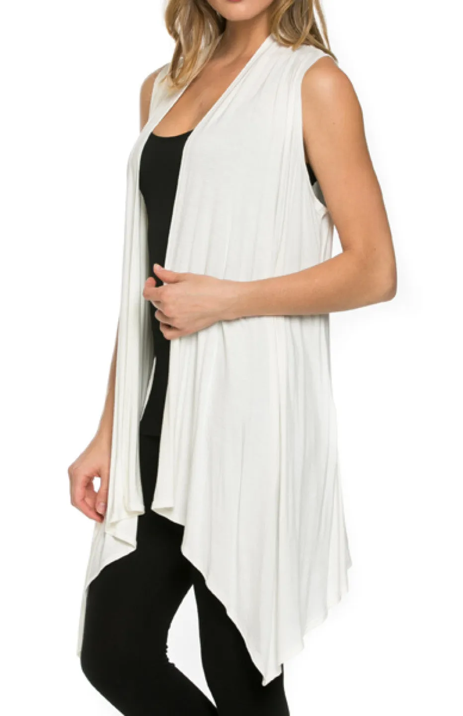 Draped Open Front Jersey Knit Vest