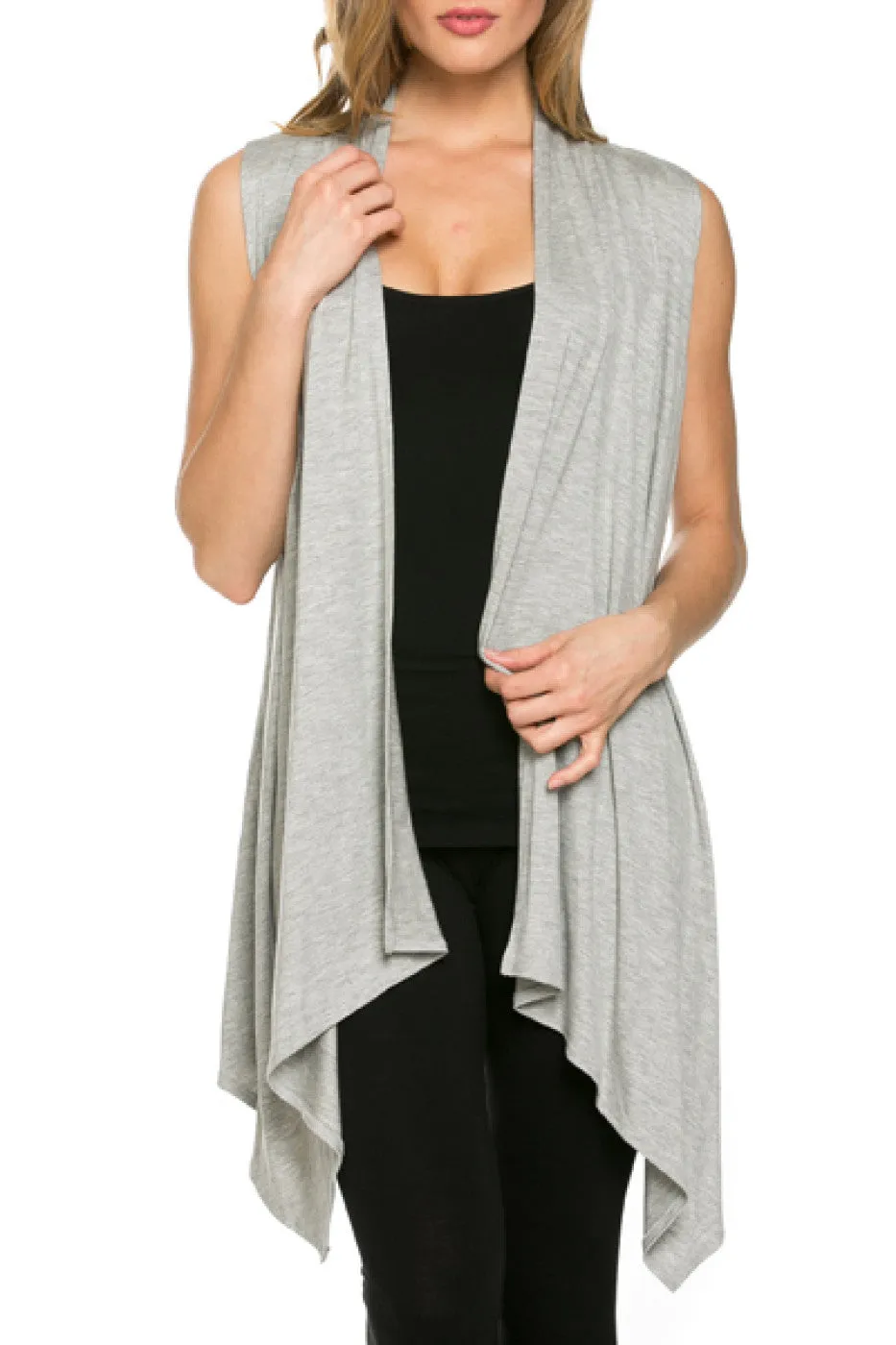 Draped Open Front Jersey Knit Vest